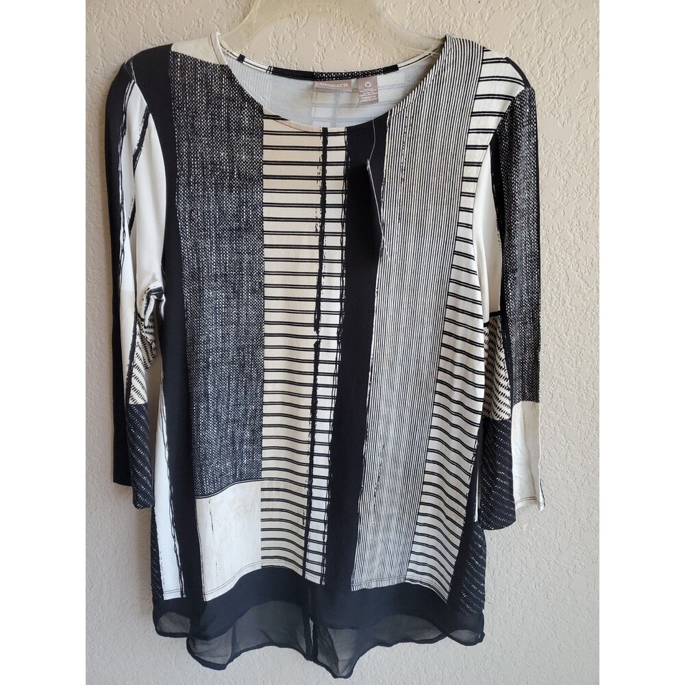 Chicos 0 Top Abstract Artsy 3/4 Sleeve Chiffon Hem Stretch Minimalist Slinky 4